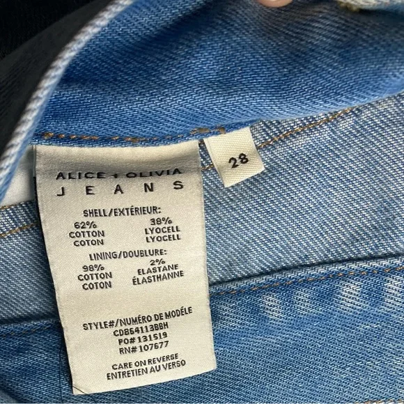 ALICE + OLIVIA Baggy Denim Cargo mid rise Jeans light Blue Wash selvedge Sz 28 - Picture 2 of 9